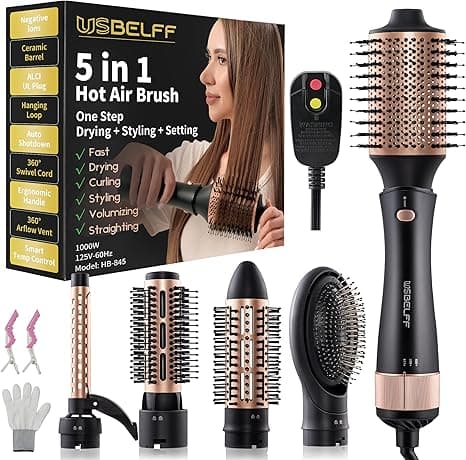 Hot Air Hair Dryer Brush - 5-in-1 Round Blow Drying Brush Set for One-Step Fast Drying, Volumizing, Styling and Curling